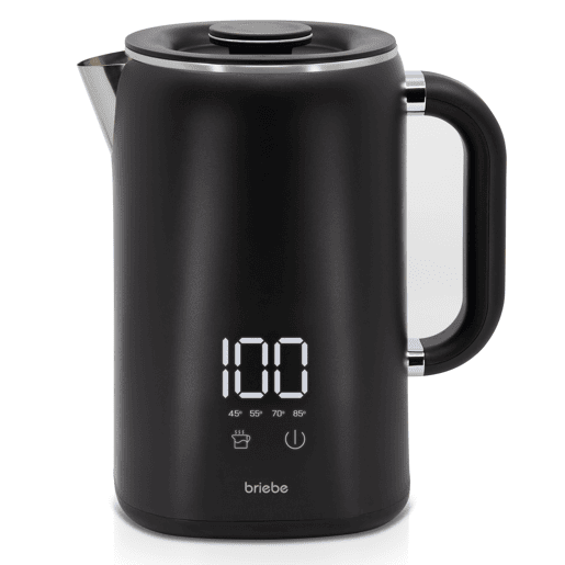 Briebe KT1175BLK eBoil Chaleira Elétrica de Água 1,7L Controlador de Temperatura Digital 45°C a 100°C Função Keep Warm, 1500, Preto