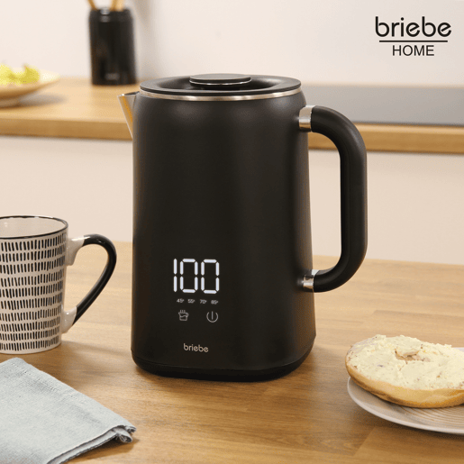 Briebe KT1175BLK eBoil Chaleira Elétrica de Água 1,7L Controlador de Temperatura Digital 45°C a 100°C Função Keep Warm, 1500, Preto