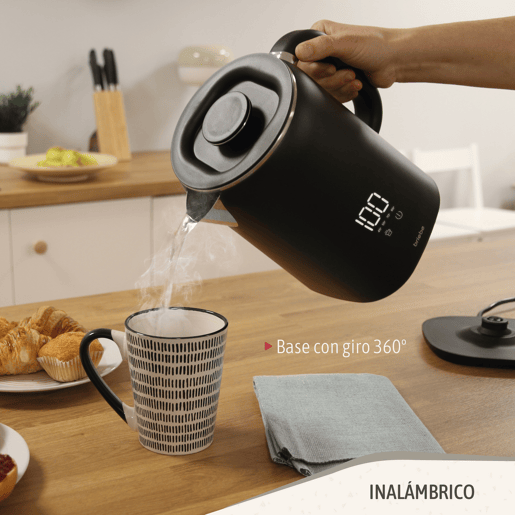 Briebe KT1175BLK eBoil Chaleira Elétrica de Água 1,7L Controlador de Temperatura Digital 45°C a 100°C Função Keep Warm, 1500, Preto
