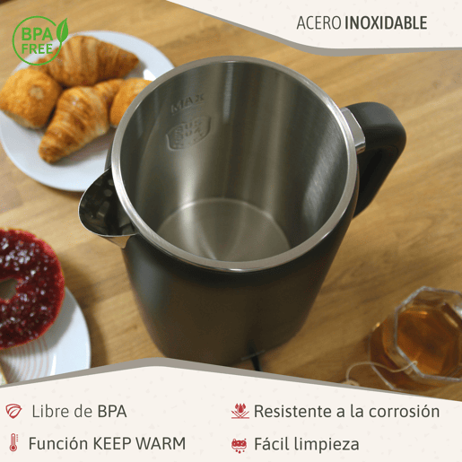 Briebe KT1175BLK eBoil Chaleira Elétrica de Água 1,7L Controlador de Temperatura Digital 45°C a 100°C Função Keep Warm, 1500, Preto