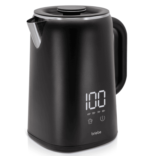 Briebe KT1175BLK eBoil Chaleira Elétrica de Água 1,7L Controlador de Temperatura Digital 45°C a 100°C Função Keep Warm, 1500, Preto