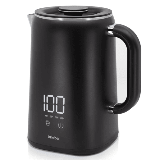 Briebe KT1175BLK eBoil Chaleira Elétrica de Água 1,7L Controlador de Temperatura Digital 45°C a 100°C Função Keep Warm, 1500, Preto
