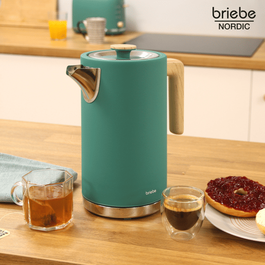 Briebe KT1165GRE Nordic Bollitore Elettrico 1,7L Cordless, Ebollizione Rapida senza BPA, Base 360, 2200, Verde