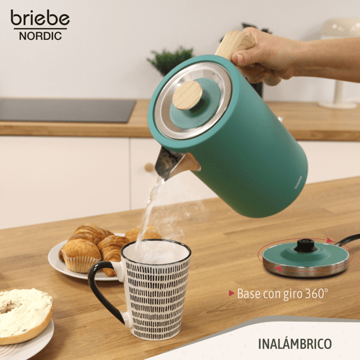 Briebe KT1165GRE Nordic Bollitore Elettrico 1,7L Cordless, Ebollizione Rapida senza BPA, Base 360, 2200, Verde