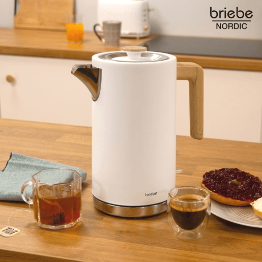 Briebe KT1165WHT Nordic Chaleira Elétrica 1,7 L Sem BPA, Base 360°, Controlador Strix, Desligamento Automático, 2200, Branco