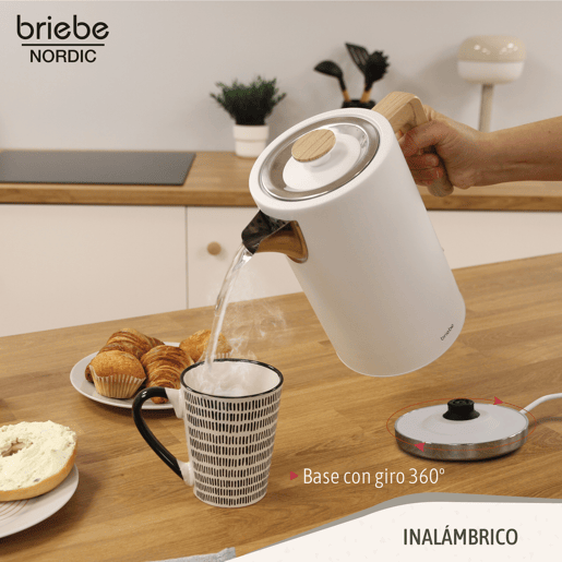 Briebe KT1165WHT Nordic Chaleira Elétrica 1,7 L Sem BPA, Base 360°, Controlador Strix, Desligamento Automático, 2200, Branco