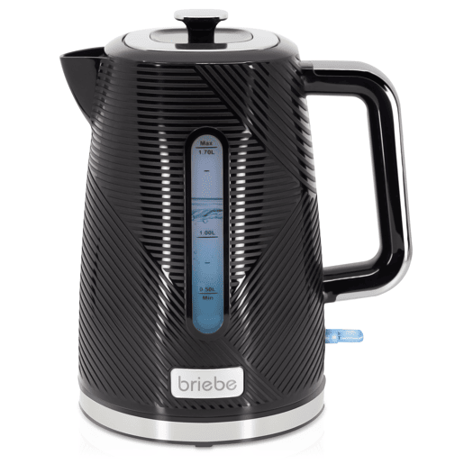 Briebe KT1168BLK Elegance Chaleira Elétrica 1,7 L Sem BPA, Base 360°, Controlador Strix, Desligamento Automático, 2200, Preto