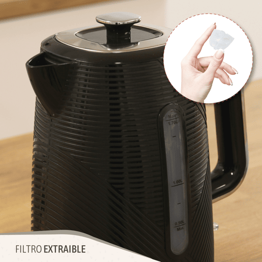 Briebe KT1168BLK Elegance Chaleira Elétrica 1,7 L Sem BPA, Base 360°, Controlador Strix, Desligamento Automático, 2200, Preto