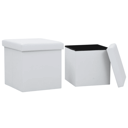 vidaXL Bancos de arrumação dobráveis 2 pcs couro artificial branco vidaXL Bancos de arrumação dobráveis 2 pcs couro artificial branco