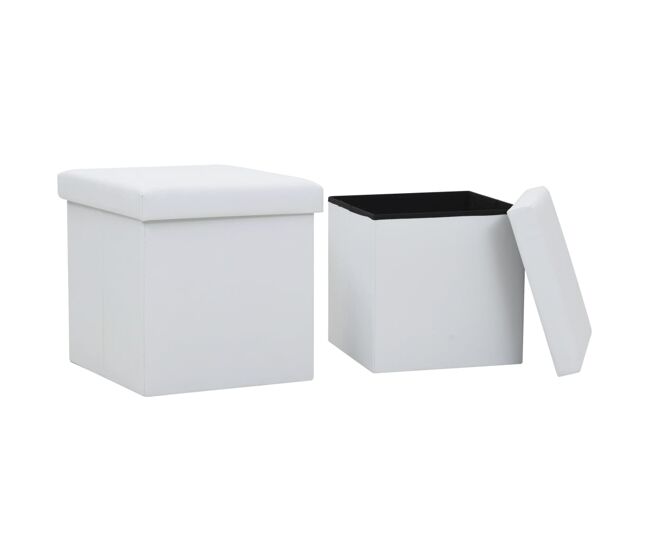 Vidaxl taburetes de almacenaje plegables 2 uds cuero sintético blanco