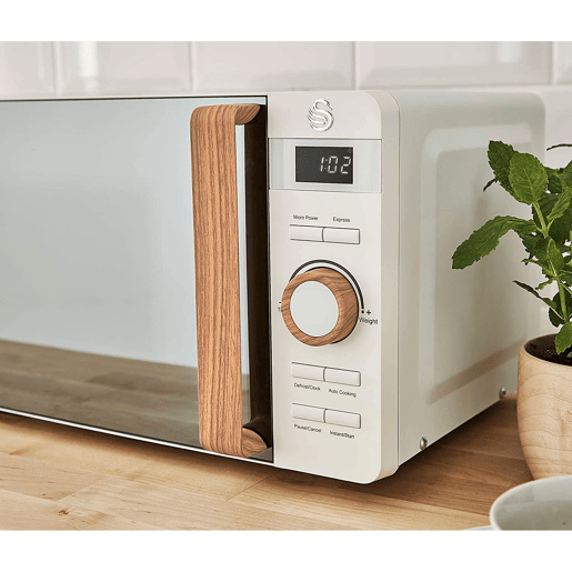SWAN SM22036WHTNEUN Micro-ondas 20L,6 níveis de Funcionamento, Temporizador 30 min, Modo Degelo, design moderno, Cabo de Efeito Madeira, 800, Branco