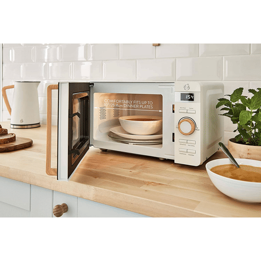 SWAN SM22036WHTNEUN Micro-ondas 20L,6 níveis de Funcionamento, Temporizador 30 min, Modo Degelo, design moderno, Cabo de Efeito Madeira, 800, Branco