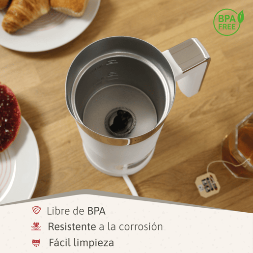 Briebe MF1172WHT Elegance Batedor de Leite Elétrico 4 em 1, Aquecedor, Espuma QuenteFrio 130ml, Leite Quente 300ml, 500, Branco