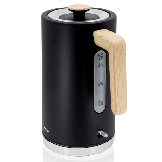 Briebe KT1165BLK Nordic Chaleira Elétrica 1,7 L Sem BPA, Base 360°, Controlador Strix, Desligamento Automático, 2200, Preto