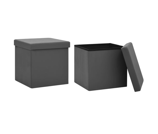 Vidaxl taburetes de almacenaje plegables 2 uds gris pvc