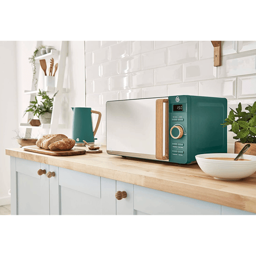 SWAN SM22036GRENEUN Micro-ondas 20L,6 níveis de Funcionamento, Temporizador 30 min, Modo Degelo, design moderno, Cabo de Efeito Madeira, 800, Verde