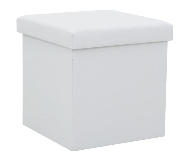 Vidaxl taburete con almacenaje plegable cuero sintético blanco
