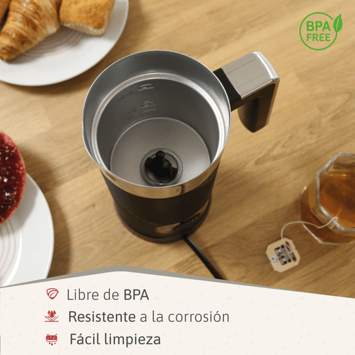 Briebe MF1172BLK Elegance Batedor de Leite Elétrico 4 em 1, Aquecedor, Espuma QuenteFrio 130ml, Leite Quente 300ml, 500, Preto