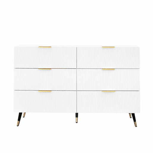 Aparador, cómoda moderna - 6 gavetas - aglomerado de partículas - Branco