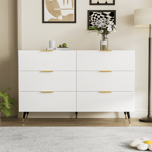 Aparador, cómoda moderna - 6 gavetas - aglomerado de partículas - Branco