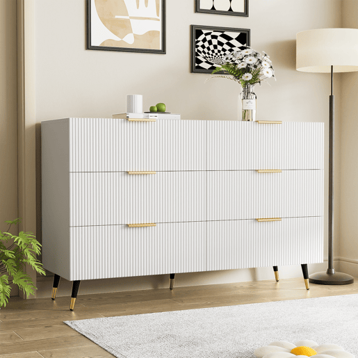 Aparador, cómoda moderna - 6 gavetas - aglomerado de partículas - Branco