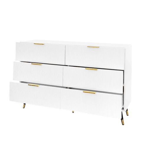Aparador, cómoda moderna - 6 gavetas - aglomerado de partículas - Branco