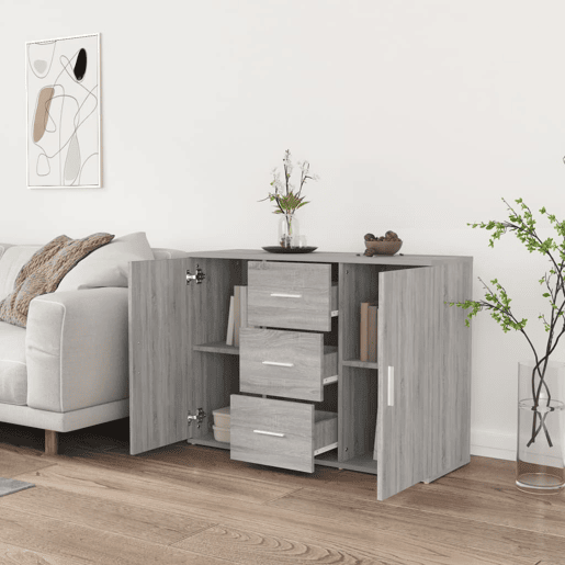 vidaXL Aparador 91x29,5x65 cm derivados de madeira cinzento sonoma
