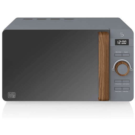 SWAN SM22036GRYNEUN Micro-ondas 20L,6 níveis de Funcionamento, Temporizador 30 min, Modo Degelo, design moderno, Cabo de Efeito Madeira, 800, Cinza