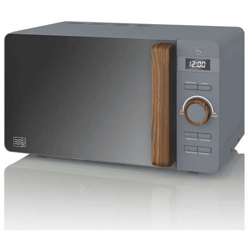 SWAN SM22036GRYNEUN Micro-ondas 20L,6 níveis de Funcionamento, Temporizador 30 min, Modo Degelo, design moderno, Cabo de Efeito Madeira, 800, Cinza