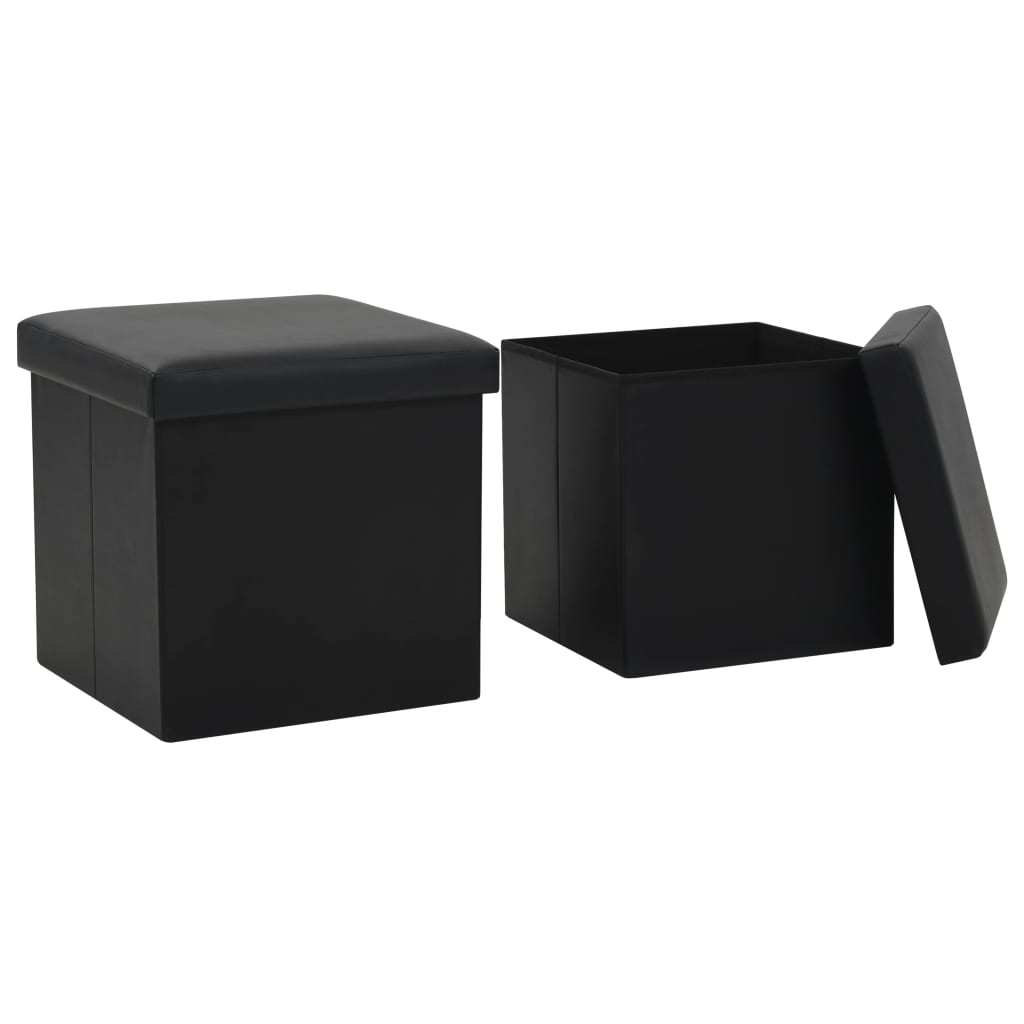 Vidaxl taburetes de almacenaje plegables 2 uds cuero sintético negro
