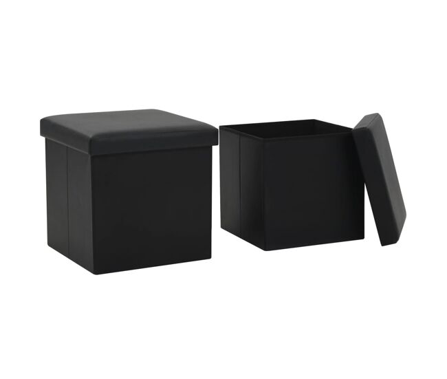 Vidaxl taburetes de almacenaje plegables 2 uds cuero sintético negro