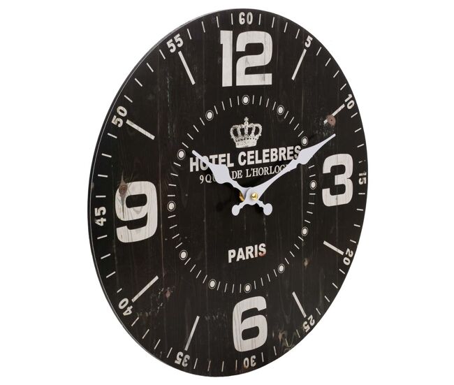 Reloj de pared hecho de madera en tonos negros