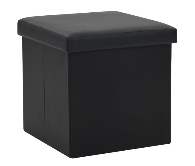 Vidaxl taburete con almacenaje plegable cuero sintético negro