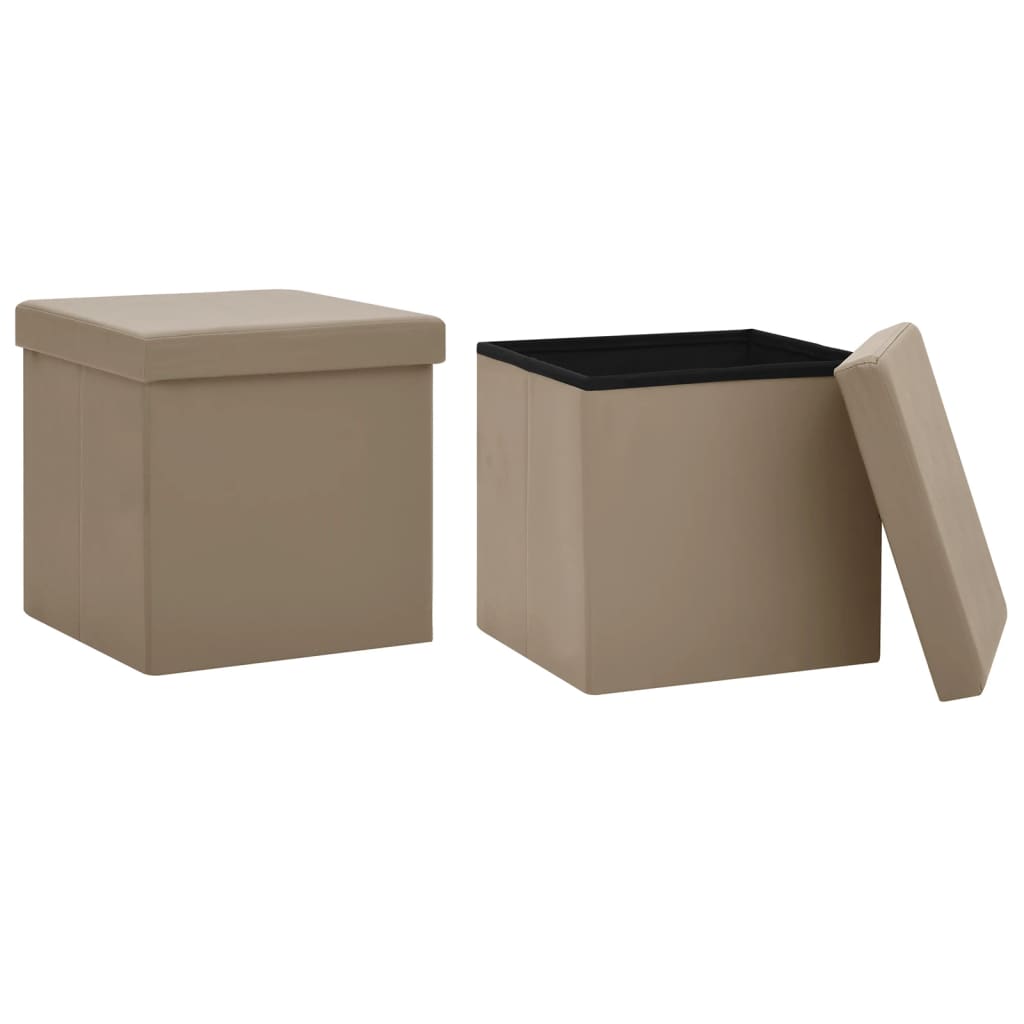 Vidaxl taburetes de almacenaje plegables 2 uds capuchino pvc