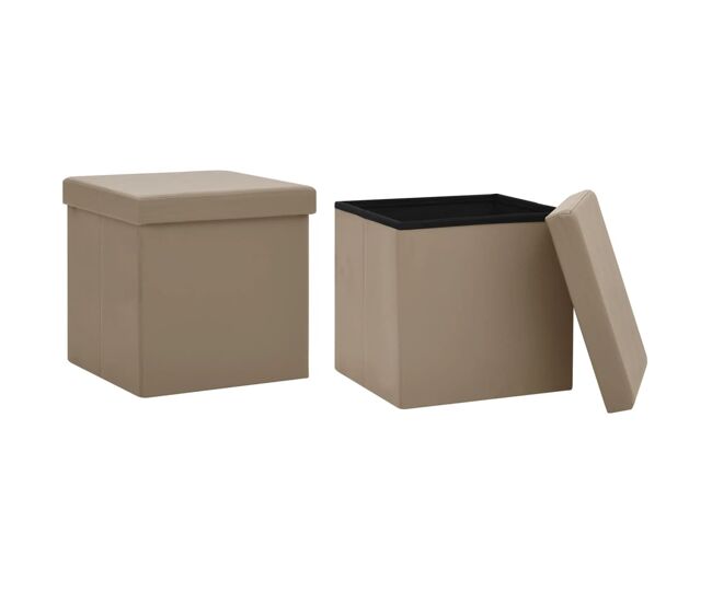 Vidaxl taburetes de almacenaje plegables 2 uds capuchino pvc