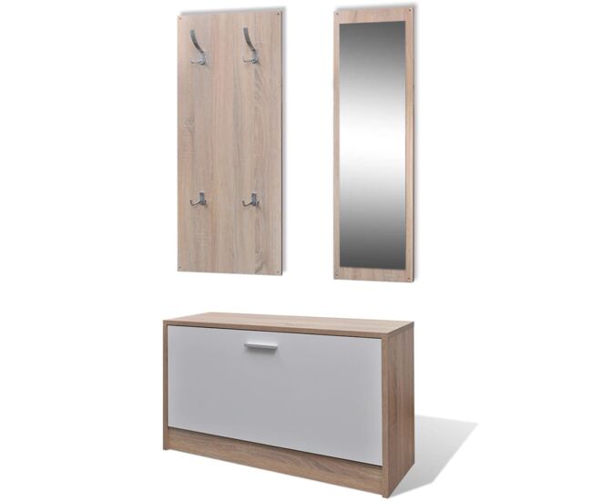 Vidaxl muebles de entradita con zapatero madera 3 color roble y blanco