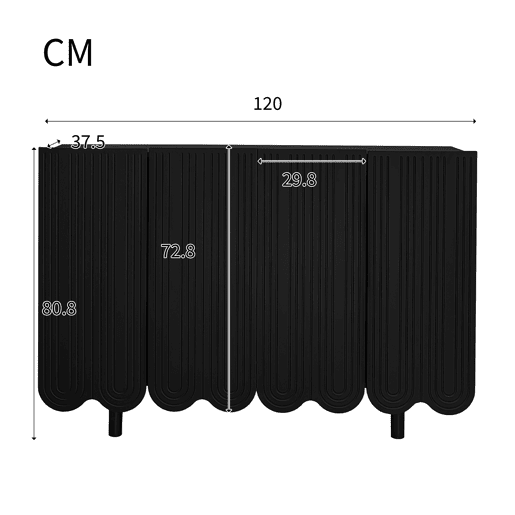 Aparador moderno - 4 portas em U com prateleiras - Preto