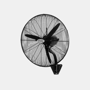 Ventilador industrial de parede 230W com pás de alumínio. 3 velocidades. 230W. Diâmetro das pás: 75cm. Corpo metálico. Oscilação horizontal automática de 90?