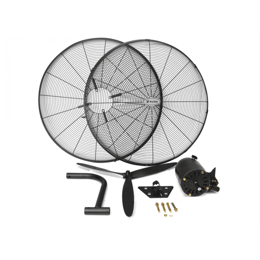 Ventilador industrial de parede 230W com pás de alumínio. 3 velocidades. 230W. Diâmetro das pás: 75cm. Corpo metálico. Oscilação horizontal automática de 90?