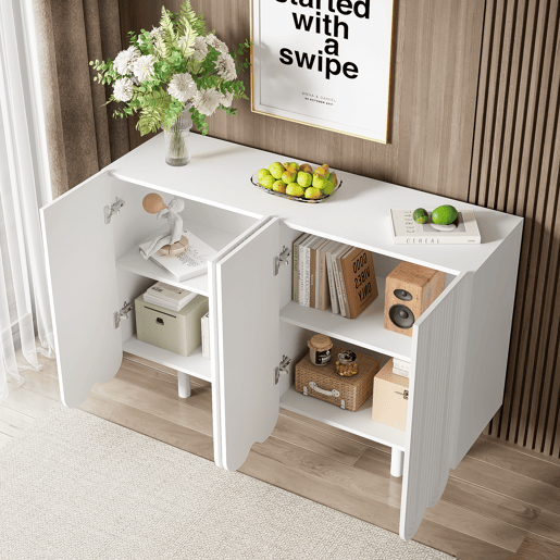 Aparador moderno - 4 portas em U com prateleiras - Branco