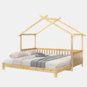 Cama de criança,cama extensível,cama-casa de madeira de pinho 90x200cm,natural
