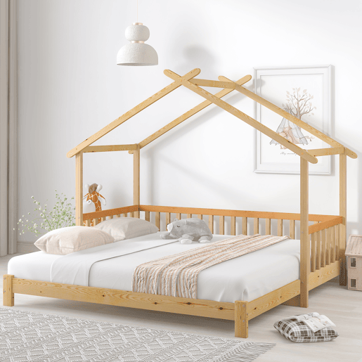 Cama de criança,cama extensível,cama-casa de madeira de pinho 90x200cm,natural