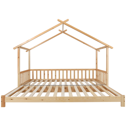 Cama de criança,cama extensível,cama-casa de madeira de pinho 90x200cm,natural