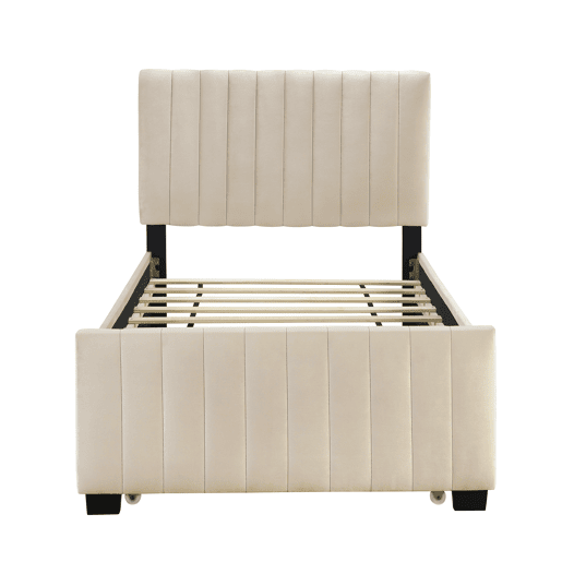 Cama estofada 90x190cm em veludo - com cama com gavetão 90x190cm - Bege