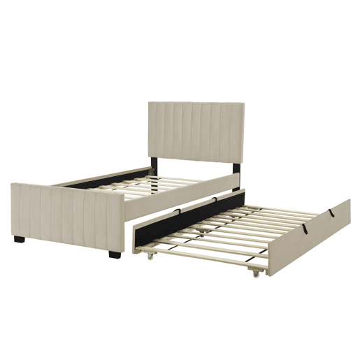 Cama estofada 90x190cm em veludo - com cama com gavetão 90x190cm - Bege