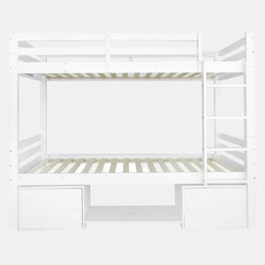 Beliche em pinho maciço 90x200 cm com móvel de arrumação e sapateira - pode ser dividido em 2 camas individuais - Branco