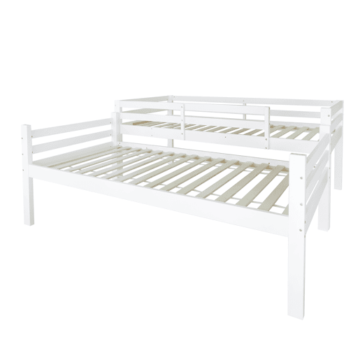 Beliche em pinho maciço 90x200 cm com móvel de arrumação e sapateira - pode ser dividido em 2 camas individuais - Branco