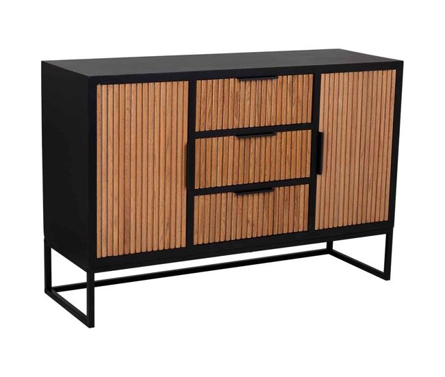 Aparador de 3 cajones y 2 puertas de madera y metal 120x40,5x81h cm