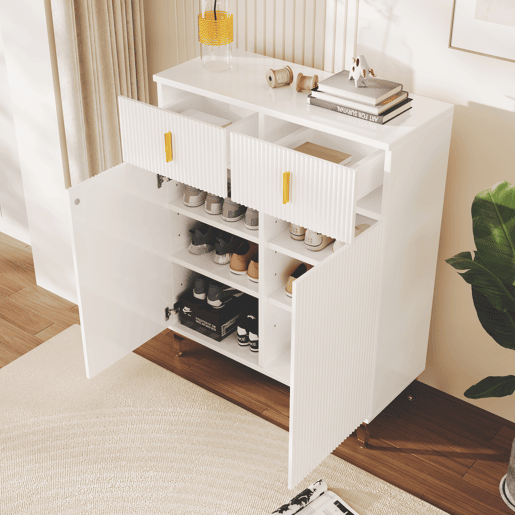 Aparador moderno - 2 portas com prateleiras reguláveis e 2 gavetas - Branco