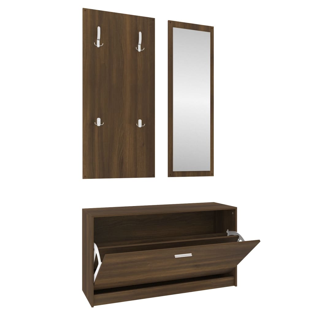 Vidaxl set de mueble zapatero 3 en 1 madera contrachapada marrón roble